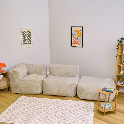 Ensemble Canapé Poufs Zen 3 Pièces : Angle, Fauteuil Et Repose-pieds Beige