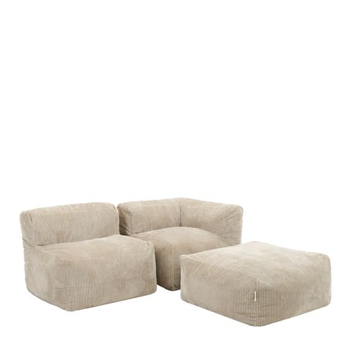 Ensemble Canapé Poufs Zen 3 Pièces : Angle, Fauteuil Et Repose-pieds Beige