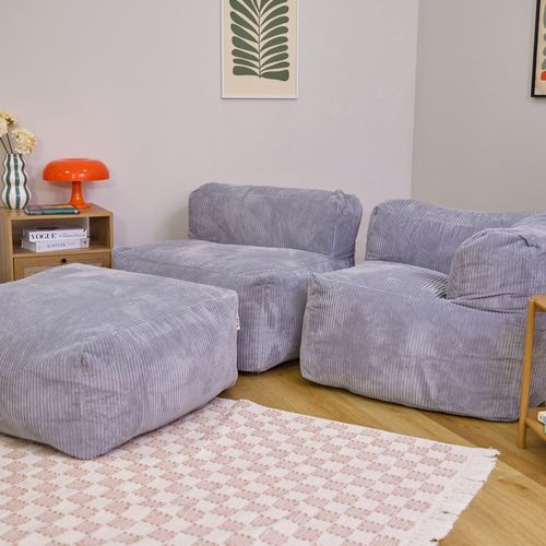 Ensemble Canapé Poufs Zen 3 Pièces : Angle, Fauteuil Et Repose-pieds Gris