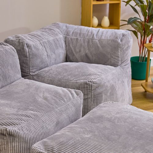 Ensemble Canapé Poufs Zen 3 Pièces : Angle, Fauteuil Et Repose-pieds Gris
