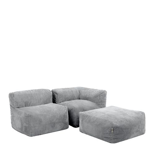 Ensemble Canapé Poufs Zen 3 Pièces : Angle, Fauteuil Et Repose-pieds Gris