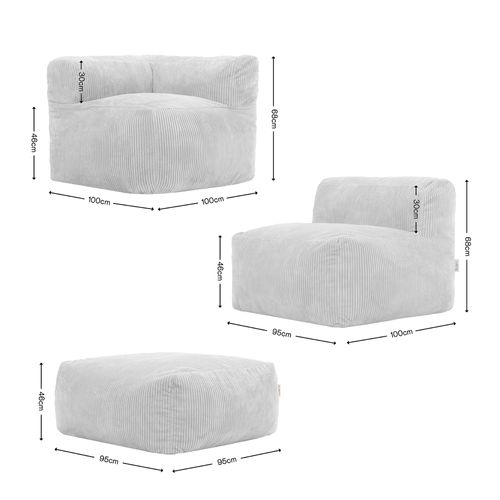 Ensemble Canapé Poufs Zen 3 Pièces : Angle, Fauteuil Et Repose-pieds Gris