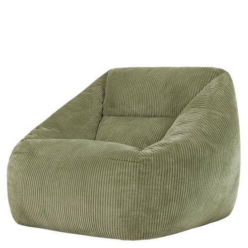 Pouf Fauteuil Poire Natalia Avec Repose-pied Carré Velours Côtelé Vert Sauge 97x84x73cm