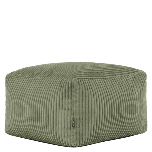 Pouf Fauteuil Poire Natalia Avec Repose-pied Carré Velours Côtelé Vert Sauge 97x84x73cm
