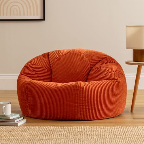 Pouf Poire Classique Kingston En Velours Côtelé Orange Terracotta 85x85x50cm