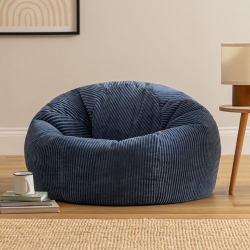 Pouf Poire Classique Kingston En Velours Côtelé Bleu Jeans 85x85x50cm