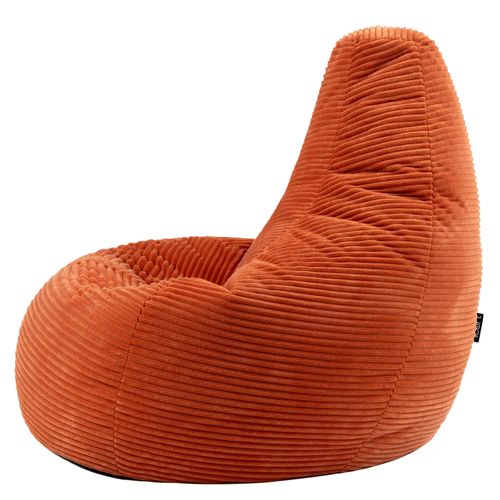 Pouf Poire Dalton Inclinable Velours Côtelé Orange Terracotta, Salon, Chambre, 90x84x73cm
