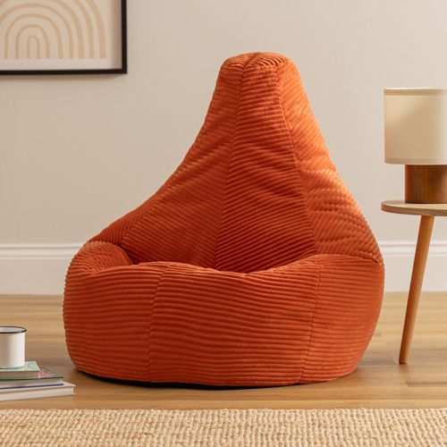 Pouf Poire Dalton Inclinable Velours Côtelé Orange Terracotta, Salon, Chambre, 90x84x73cm