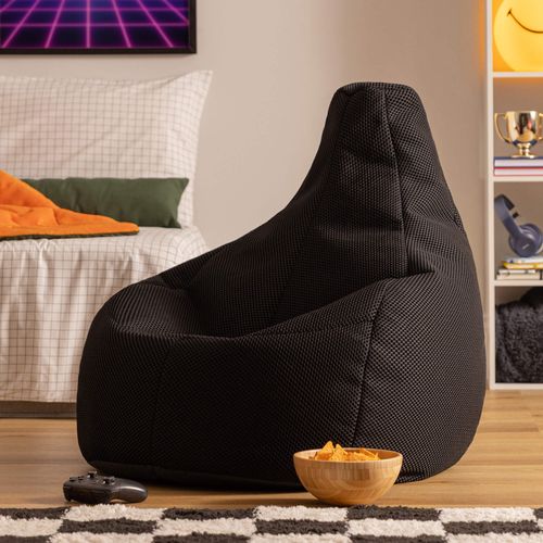 Pouf Poire Gamer à Dossier Incliné En Maille Mesh Tech Noir, Salon, Chambre, 90x84x73cm