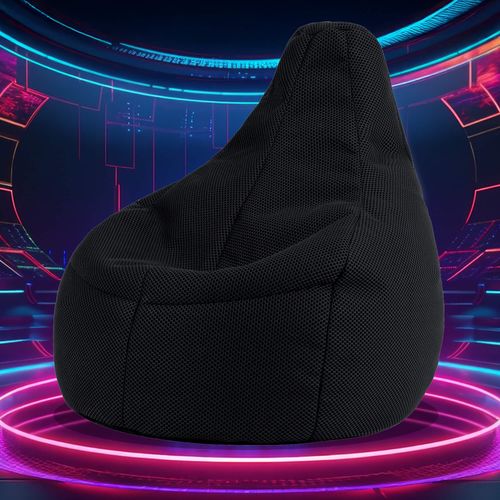 Pouf Poire Gamer à Dossier Incliné En Maille Mesh Tech Noir, Salon, Chambre, 90x84x73cm