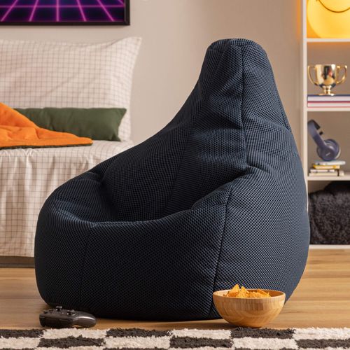 Pouf Poire Gamer à Dossier Incliné En Maille Mesh Tech Bleu Marine, Salon, Chambre, 90x84x73cm