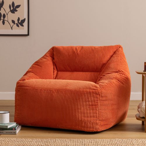 Pouf Fauteuil Poire Natalia Velours Côtelé Orange Terracotta, Salon Et Chambre, 97x84x73cm