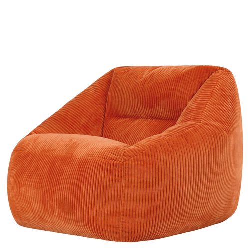 Pouf Fauteuil Poire Natalia Velours Côtelé Orange Terracotta, Salon Et Chambre, 97x84x73cm