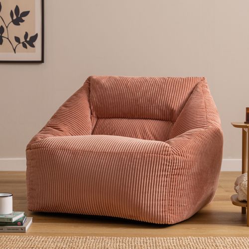 Pouf Fauteuil Poire Natalia Velours Côtelé Rose, Salon Et Chambre, 97x84x73cm