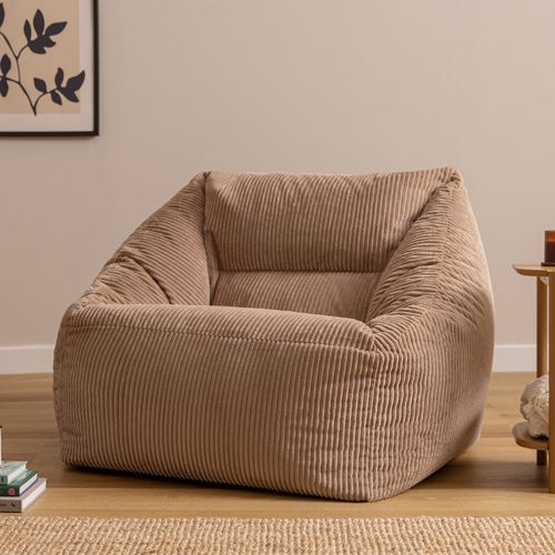 Pouf Fauteuil Poire Natalia Velours Côtelé Brun Moka, Salon Et Chambre, 97x84x73cm