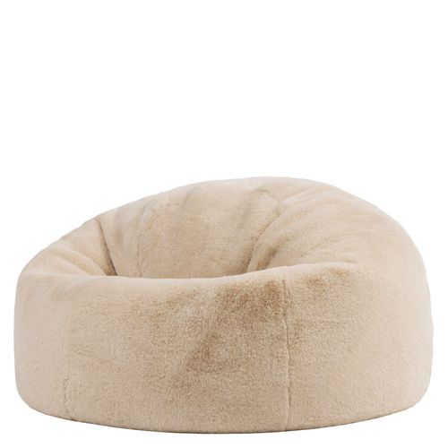 Pouf Poire Icon Fausse Fourrure De Lapin Beige, Salon, Chambre, 85x85x50cm