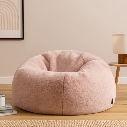 Pouf Poire Icon Fausse Fourrure De Lapin Rose, Salon, Chambre, 85x85x50cm