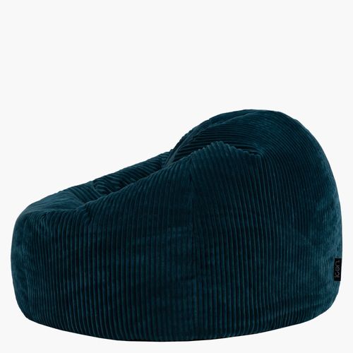 Pouf Classique Large XL Kingston En Velours Côtelé Bleu Canard 92x92x52cm