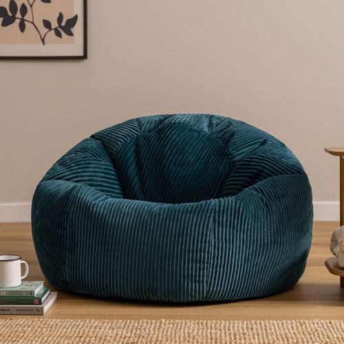 Pouf Classique Large XL Kingston En Velours Côtelé Bleu Canard 92x92x52cm