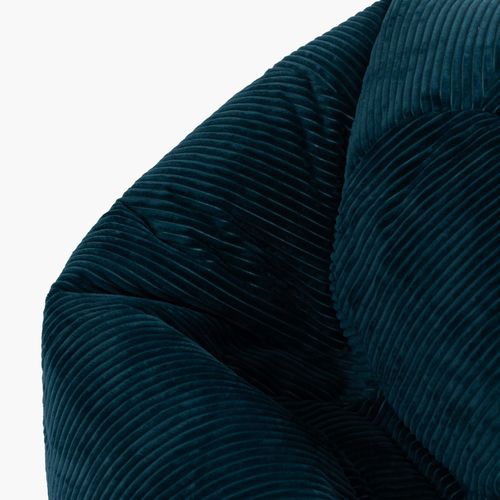 Pouf Classique Large XL Kingston En Velours Côtelé Bleu Canard 92x92x52cm
