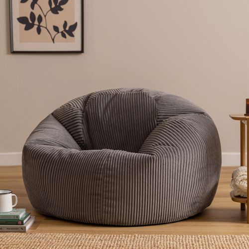 Pouf Classique Large XL Kingston En Velours Côtelé Gris Anthracite 92x92x52cm