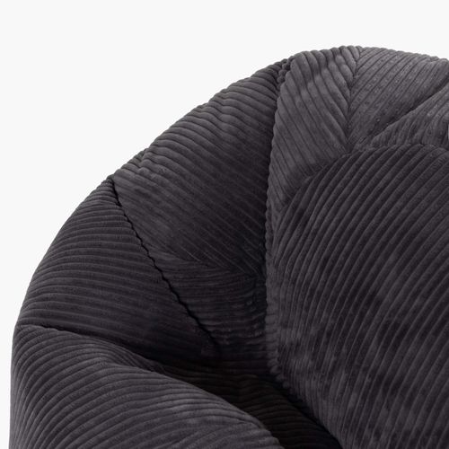 Pouf Classique Large XL Kingston En Velours Côtelé Gris Anthracite 92x92x52cm