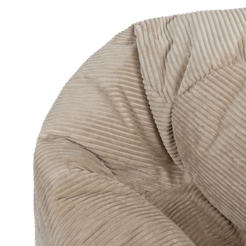 Pouf Classique Large XL Kingston En Velours Côtelé Beige 92x92x52cm