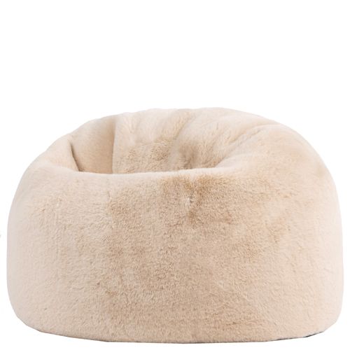 Pouf Poire Large Enfant Kingston Imitation Fourrure Luxueuse De Lapin, Beige 80x80x45cm