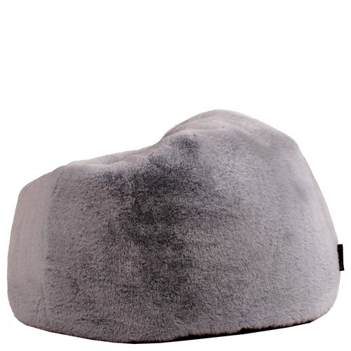 Pouf Poire Large Enfant Kingston Imitation Fourrure Luxueuse De Lapin, Gris Clair 80x80x45cm