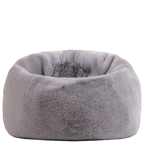 Pouf Poire Large Enfant Kingston Imitation Fourrure Luxueuse De Lapin, Gris Clair 80x80x45cm