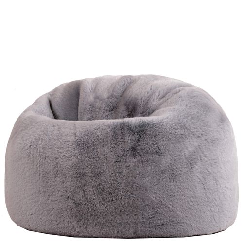 Pouf Poire Large Enfant Kingston Imitation Fourrure Luxueuse De Lapin, Gris Clair 80x80x45cm