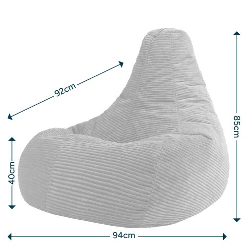 Poire Large XL Dalton Inclinable Velours Côtelé Gris Clair, Salon, Chambre, 94x92x85cm