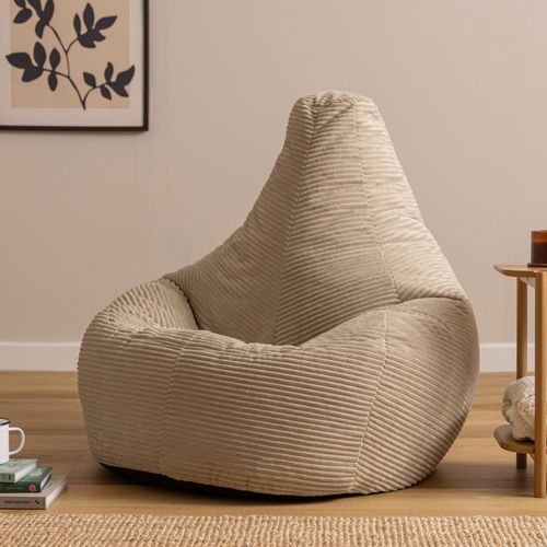 Poire Large XL Dalton Inclinable Velours Côtelé Beige Galet, Salon, Chambre, 94x92x85cm