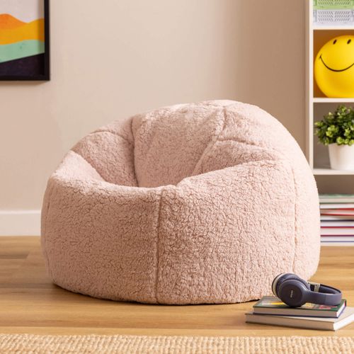Pouf Poire Enfant Classique Large Kingston En Polaire Rose Clair 80x80x45cm