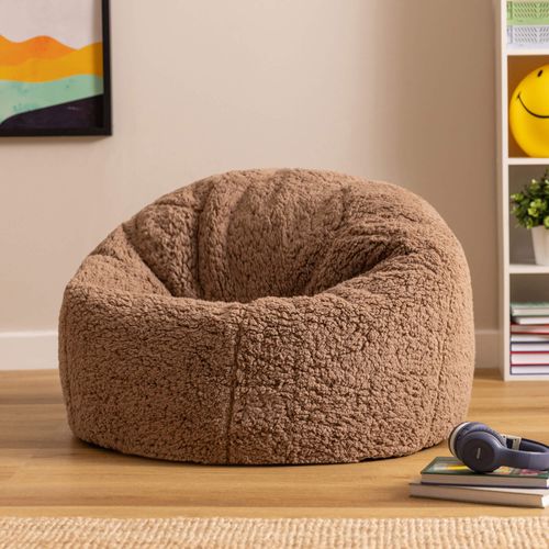 Pouf Poire Enfant Classique Large Kingston En Polaire Brun Moka 80x80x45cm