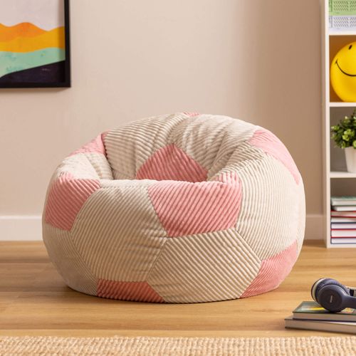 Pouf Poire Enfant Classique Large Kingston En Velours Côtelé Imprimé Football, Rose 76x76x48cm
