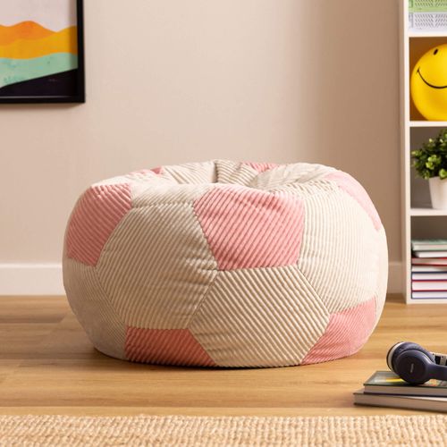 Pouf Poire Enfant Classique Large Kingston En Velours Côtelé Imprimé Football, Rose 76x76x48cm