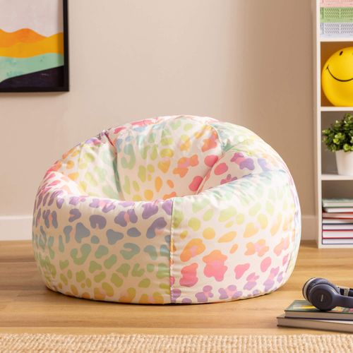 Pouf Poire Enfant Classique Large Kingston Int/Ext à Imprimé Léopard Arc En Ciel 80x80x45cm