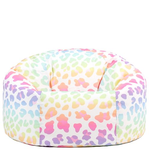 Pouf Poire Enfant Classique Large Kingston Int/Ext à Imprimé Léopard Arc En Ciel 80x80x45cm