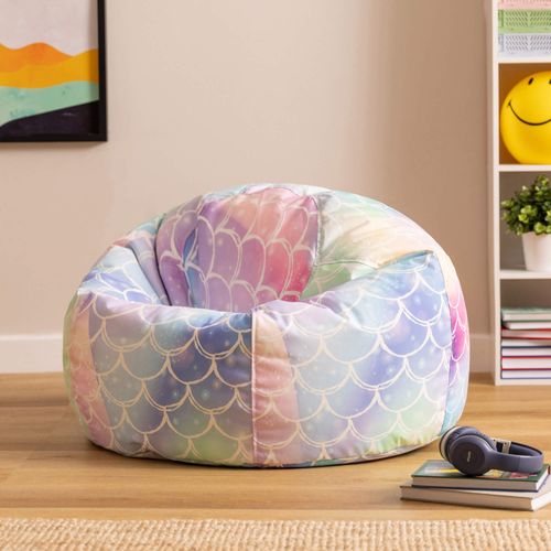Pouf Poire Enfant Classique Large Kingston Int/Ext à Imprimé Sirène, Rose, Bleu, Violet 80x80x45cm