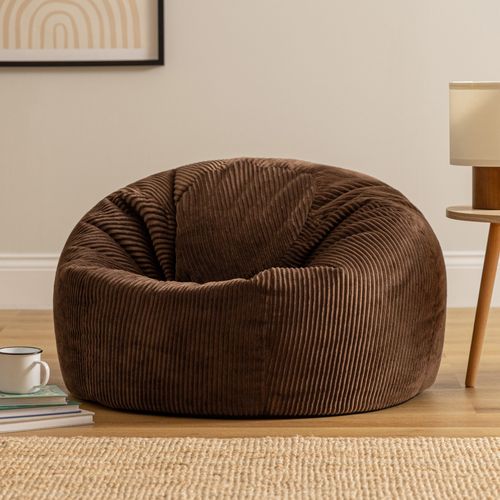 Pouf Poire Classique Kingston En Velours Côtelé Brun Chocolat 85x85x50cm
