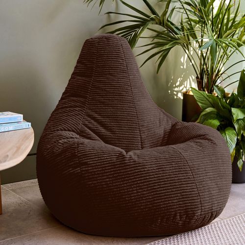 Pouf Poire Dalton à Dossier Haut Velours Côtelé Brun Chocolat, Salon, Chambre, 90x84x73cm