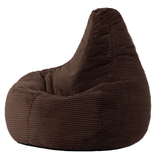 Pouf Poire Dalton à Dossier Haut Velours Côtelé Brun Chocolat, Salon, Chambre, 90x84x73cm