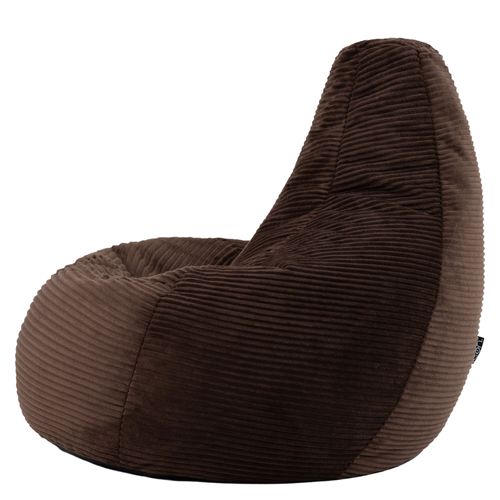 Pouf Poire Dalton à Dossier Haut Velours Côtelé Brun Chocolat, Salon, Chambre, 90x84x73cm