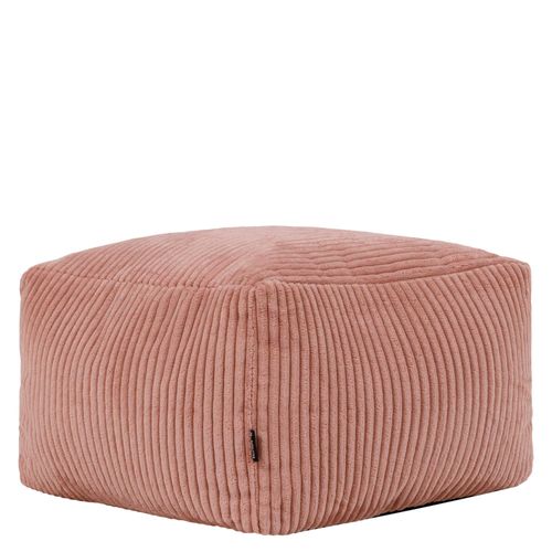 Pouf Fauteuil Poire Natalia Avec Repose-pied Carré Velours Côtelé Rose 97x84x73cm