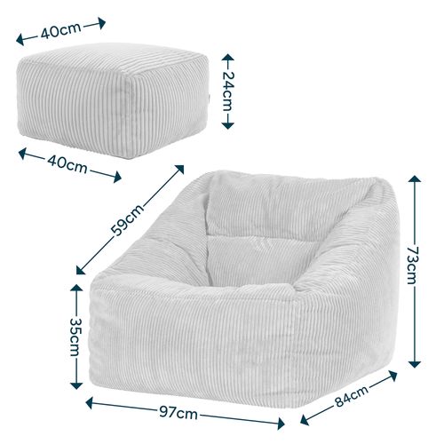 Pouf Fauteuil Poire Natalia Avec Repose-pied Carré Velours Côtelé Brun Moka 97x84x73cm