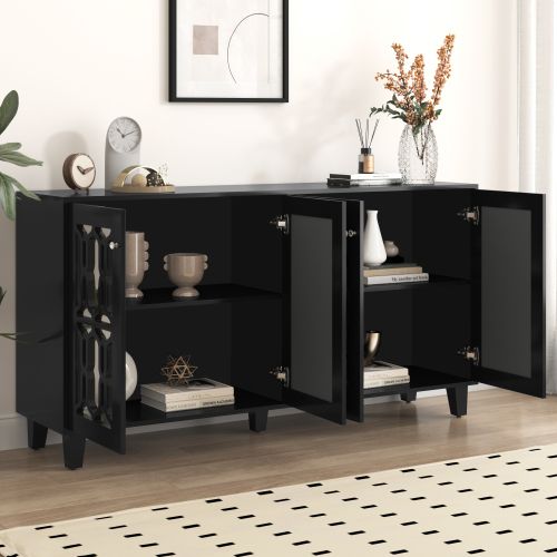 Buffet Bas Noir Avec 4 Portes - Meuble De Rangement
