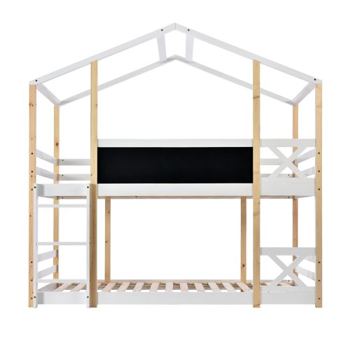 Lit Superposé Cabane 90 X 200 Cm Blanc Avec Tableau Noir