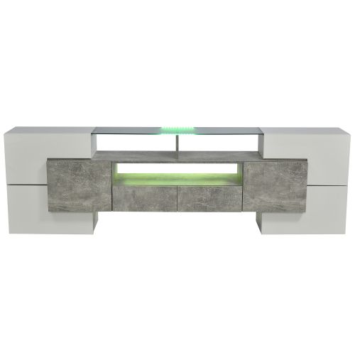 Meuble TV L.200 Cm LED Avec 2 Tiroirs Et 4 Portes En Blanc + Gris