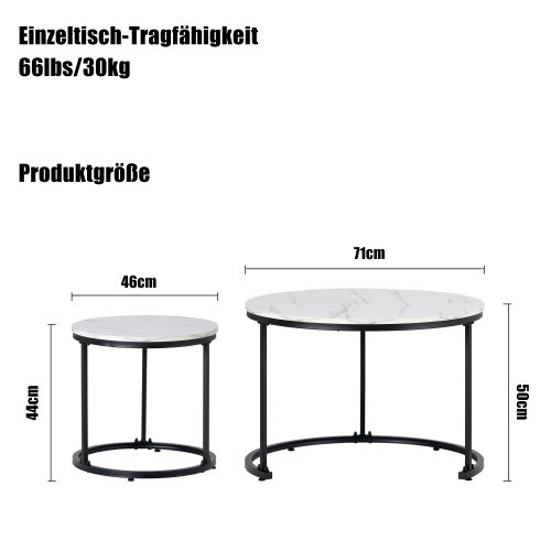 Ensemble De 2 Tables Basses Rondes-table Basse De Salon-table D'appoint Ronde Gigogne-blanc